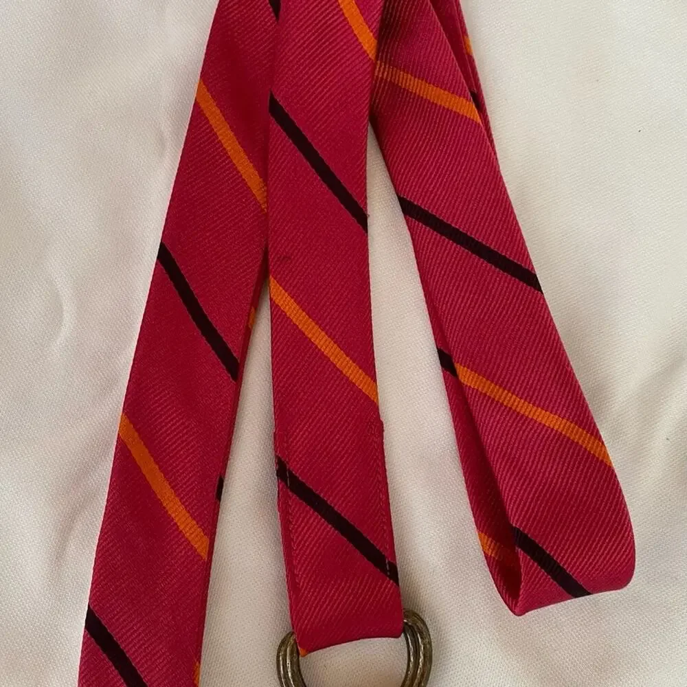 J.Crew S/M Red Striped Necktie Style‎ Silk Belt